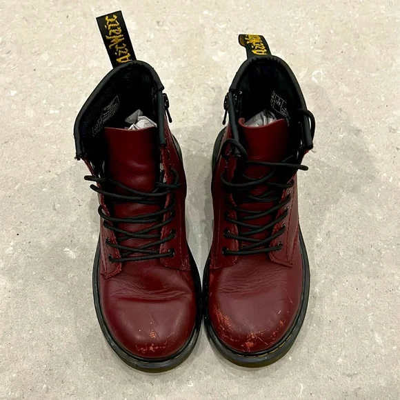 Dr. Martens 1460 kids ankle Maroon Boots sz 1 cherry red leather hightop shoes - Picture 12 of 16